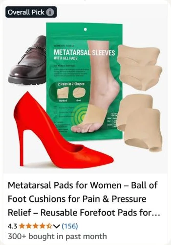 Metatarsal sleeves in Amazon search with the Overall Pick badge